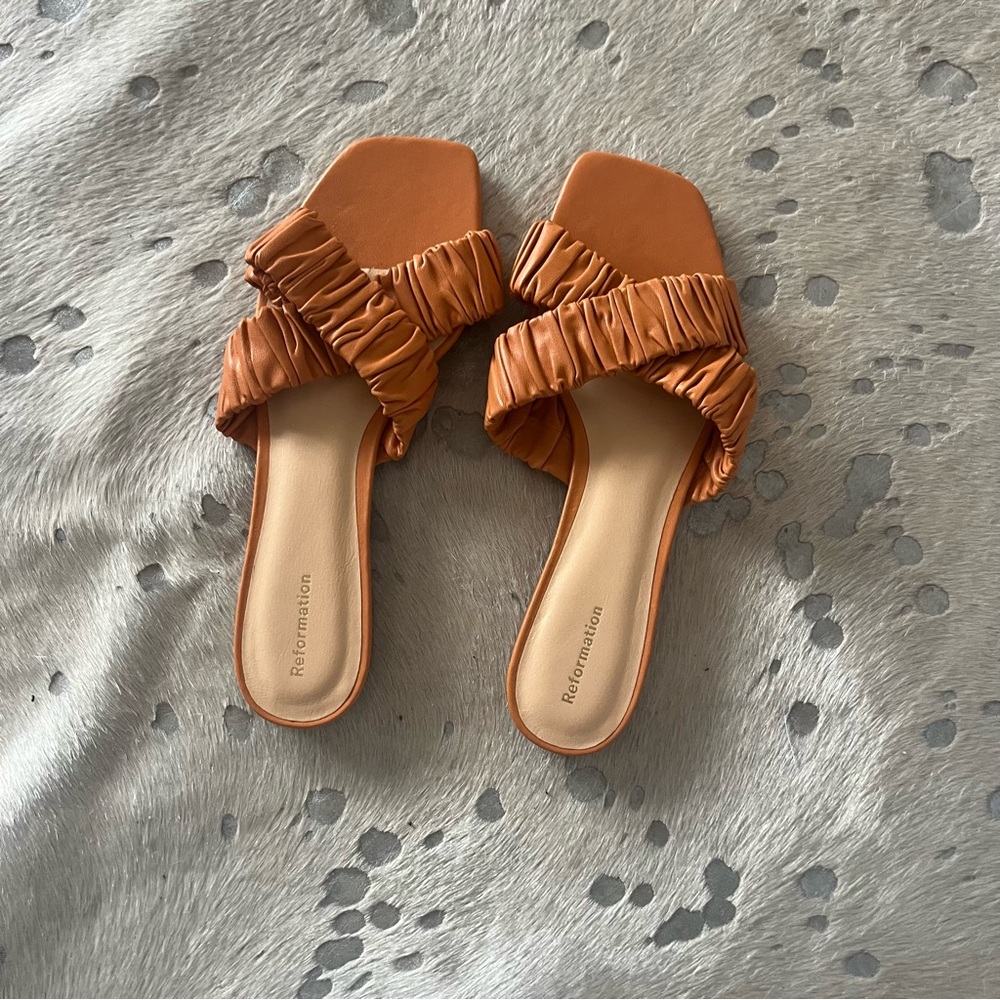 Reformation Orange Ruffled Crisscross Sandals